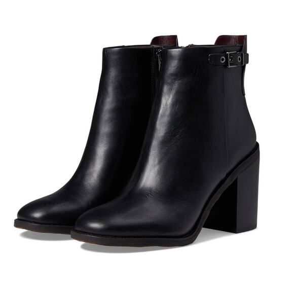 NEW Franco Sarto Rivet Black Leather Zip Up Chunky Block Heel Bootie Ankle Boot - Picture 1 of 14